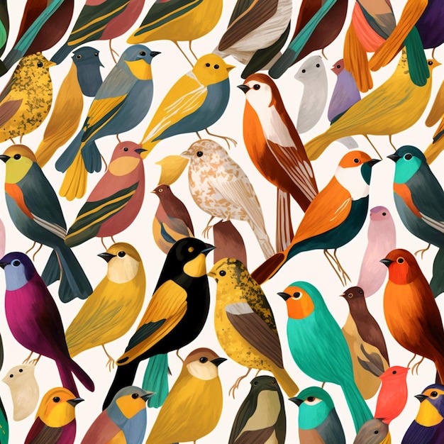 AIgenerowana ilustracja kolorowych ptaków na białym tle