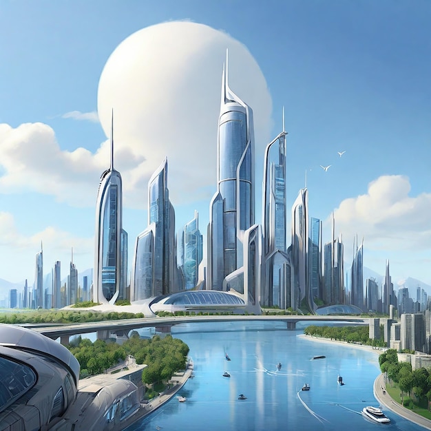 AIRendered Concept for a City Skyline Powered by Renewable Energy