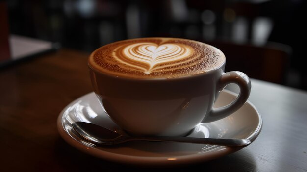 Aksamitna latte z delikatną pianką w sercu generowaną przez sztuczną inteligencję