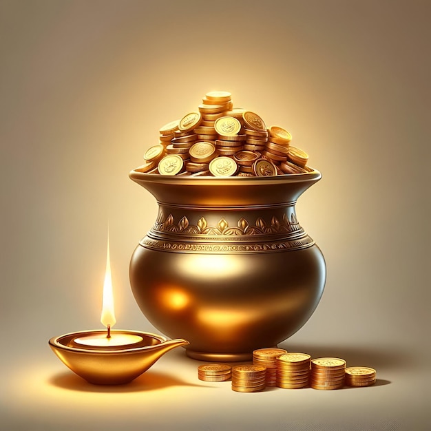 Akshaya tritiya tło z garnkiem ze złotymi monetami