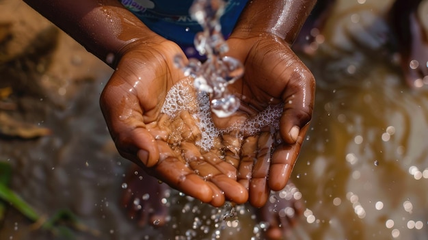 Akt dawania czystych strumieni wody od wolontariusza do dziecka jest gestem przetrwania Światowy Dzień Humanitarny 19 sierpnia