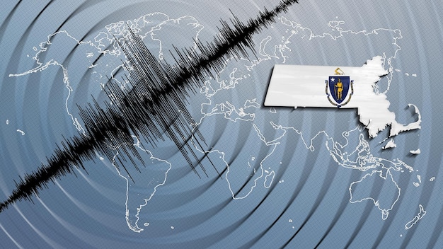 Aktywność sejsmiczna trzęsienie ziemi na mapie stanu Massachusetts w skali Richtera