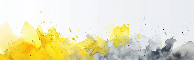Akwarel abstrakcyjne tło na białym płótnie z dynamicznym mieszanką jasnoniętych kolorów żółtych i szarych panoramiczny baner