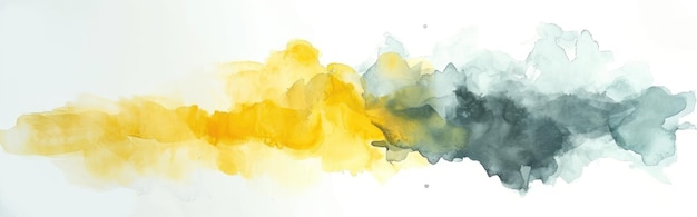 Akwarel abstrakcyjne tło na białym płótnie z dynamicznym mieszanką jasnoniętych kolorów żółtych i szarych panoramiczny baner