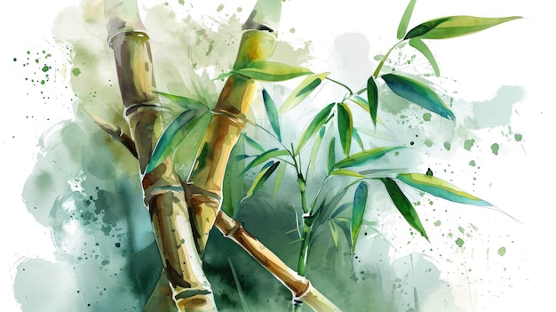 Zdjęcie akwarel bambusa z liśćmi