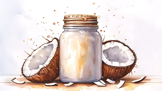 Akwarel Bliss Olej kokosowy w kompozycji gourmet generatywna sztuczna inteligencja