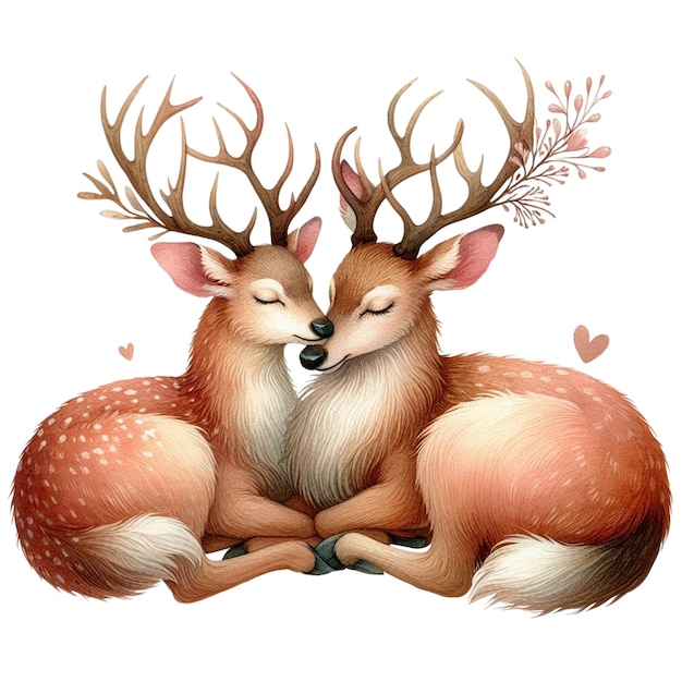 Akwarel Boho Deer Valentine Clipart