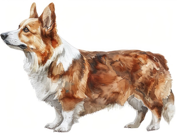 Zdjęcie akwarel cardigan welsh corgi izolowany na białym tle