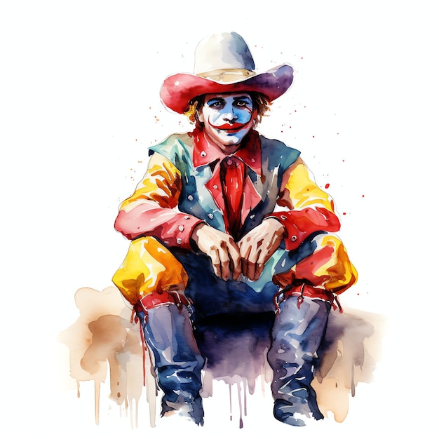 akwarel Cowboy rodeo klaun zachodni dziki zachód cowboy pustynna ilustracja klipart