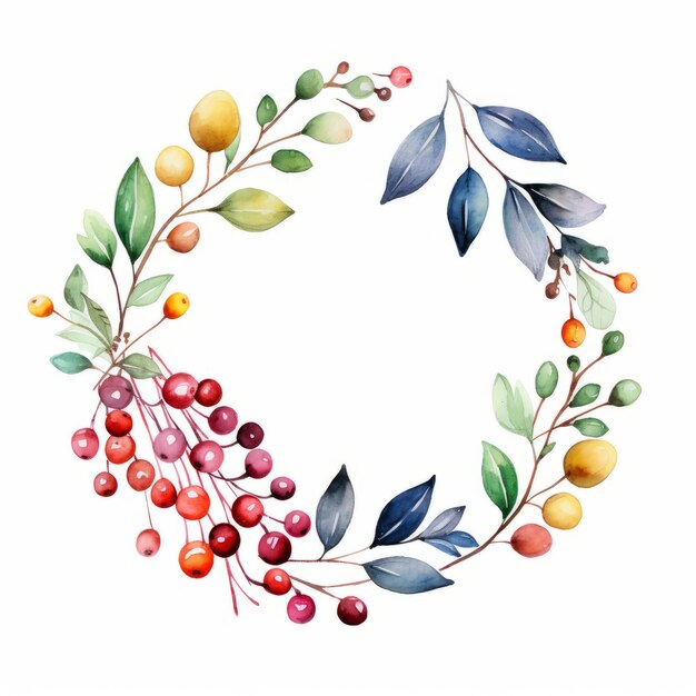 Zdjęcie akwarel cranberry i red berry wreath clipart