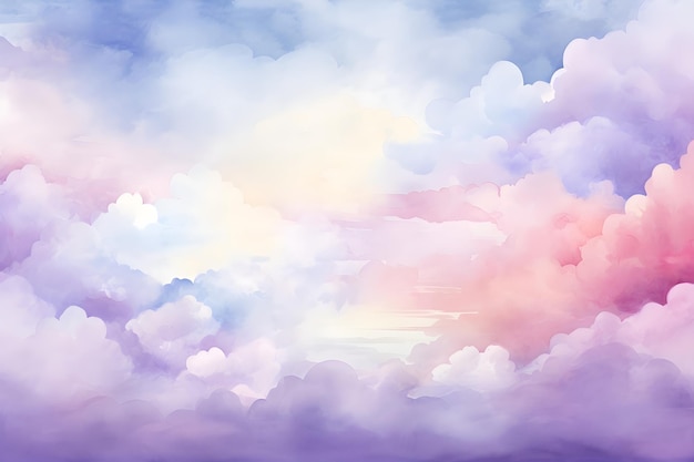 Akwarel fantazja pastel fioletowy różowy niebieski niebo chmury ręcznie malowane tło tapety
