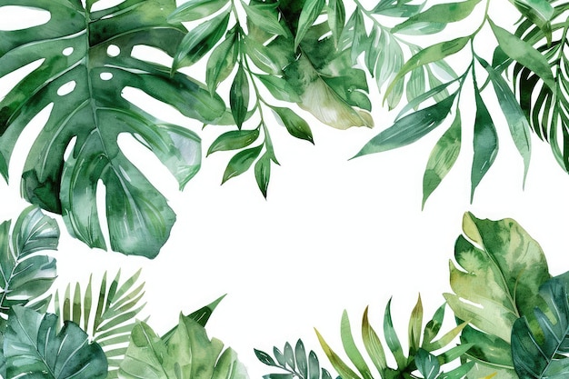 Zdjęcie akwarel gałęzi i liście roślin tropikalnych wolne miejsce dla tekstu