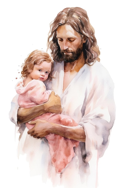 akwarel Jezus Chrystus z dziećmi