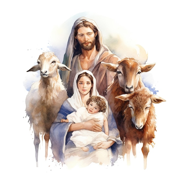 akwarel Jezus Chrystus z dziećmi