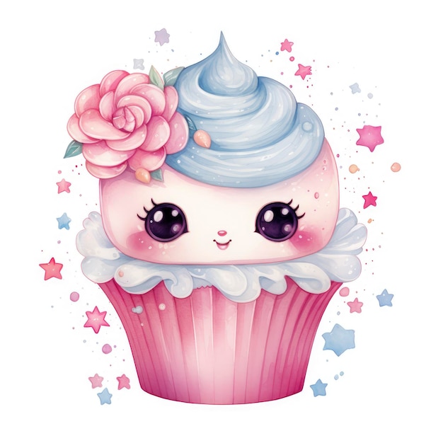 Akwarel Kawaii Cupcake