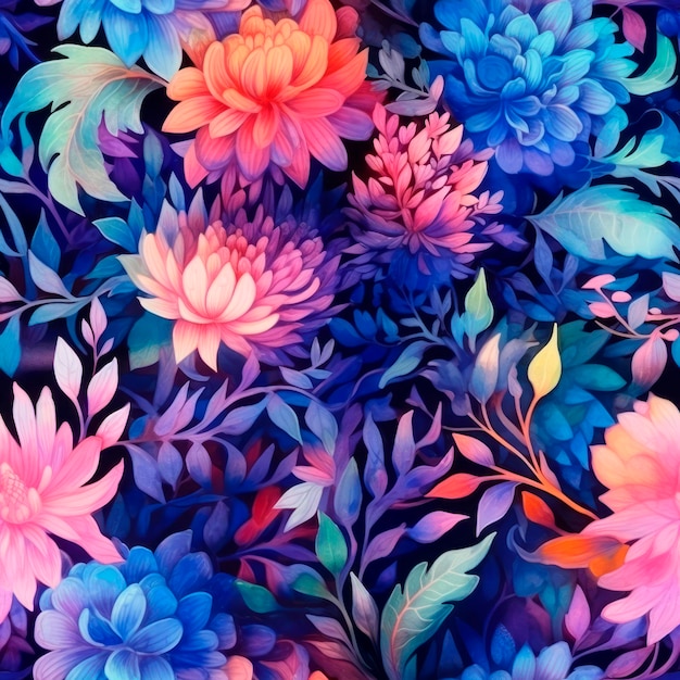 Akwarel kolorowe kwiatowe kwiaty botaniczne Sztukę liści wiosennych Bezszwowy wzór tła Tkanina tapeta drukowana tekstura Płytkowane Ai Ilustracja generatywna