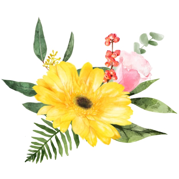 Akwarel kwiat png żółty gerbera element kolaż przejrzyste tło