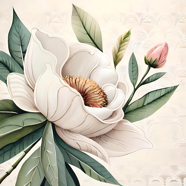 Akwarel kwiatowy ilustracja bukiet białe kwiaty róża pioni zielony Generatywny AI
