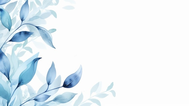 Akwarel kwiatowy tło z niebieskimi liśćmi ilustracja do projektu Generatywny AI