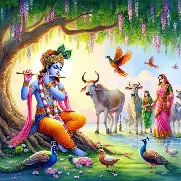 Zdjęcie akwarel lord krishna