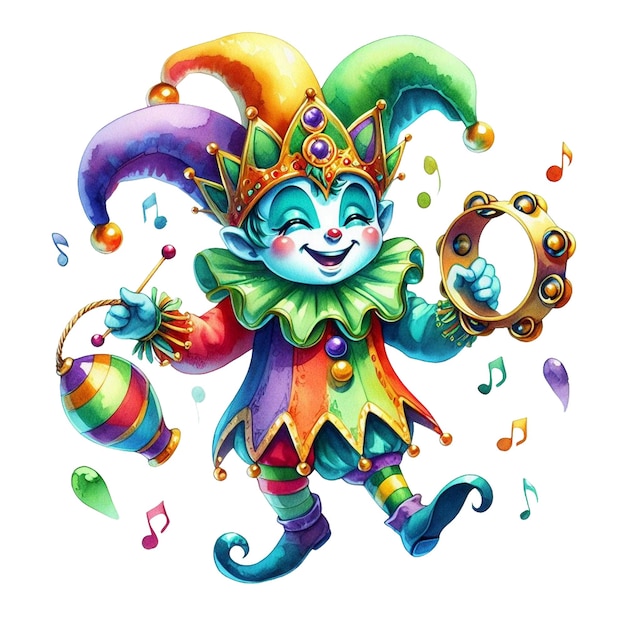 Zdjęcie akwarel mardi gras jester clipart