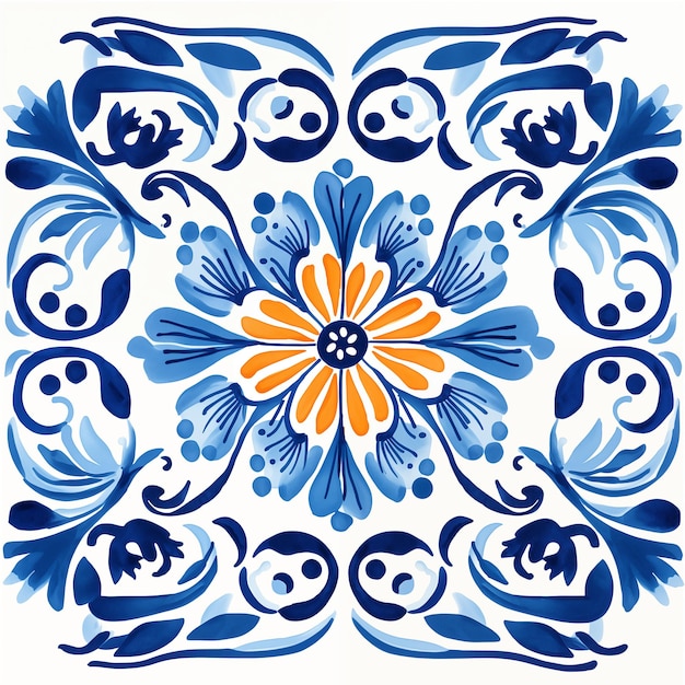 Zdjęcie akwarel marynarki niebieskiej kwiatowe płytki ozdobne tło