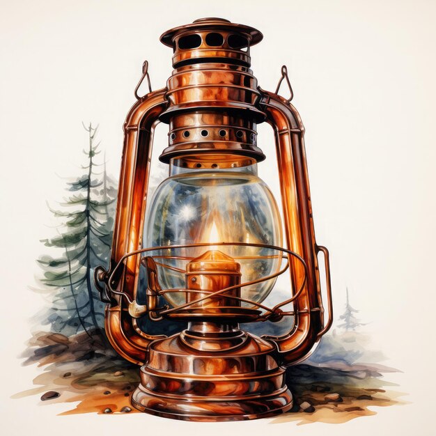 Zdjęcie akwarel miedzi vintage oil lantern clipart ilustracja generative ai