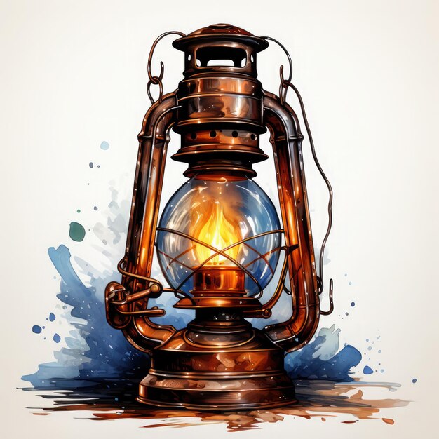 Zdjęcie akwarel miedzi vintage oil lantern clipart ilustracja generative ai