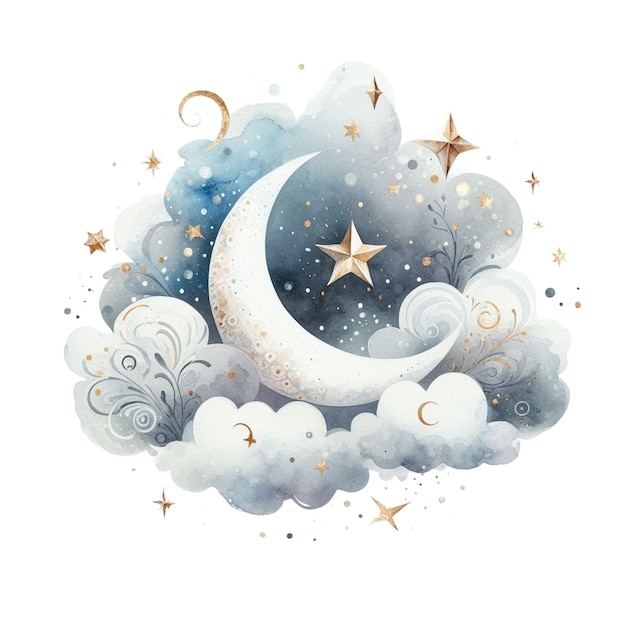 Akwarel Mystical Moonlight Clipart