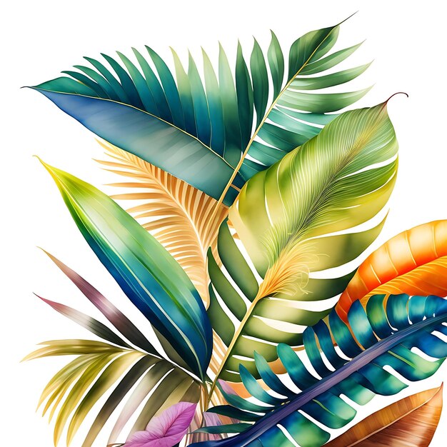 Akwarel rośliny egzotyczne liście palmowe
