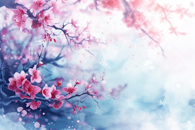 Akwarel sceniczny tło kompozycja kwiatowa Sakura