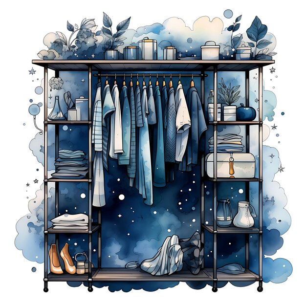 Zdjęcie akwarel walk in wardrobe z niebiańską modą haven navy blue i art tshrit sticker ink