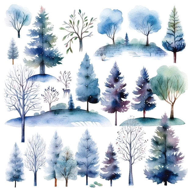 Zdjęcie akwarel zimowy śnieżny las clip art