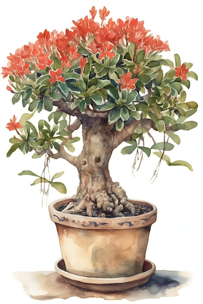 Zdjęcie akwarela adenium plant art print do kolorowych i żywych dekoracji ściennych generative ai