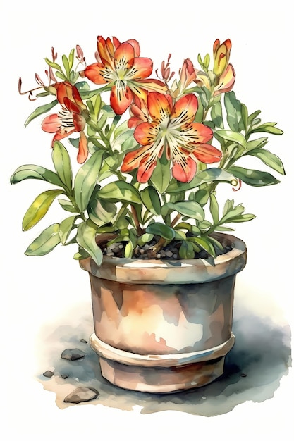 Zdjęcie akwarela alstroemeria art print do eleganckiej i wyrafinowanej dekoracji wnętrz generative ai