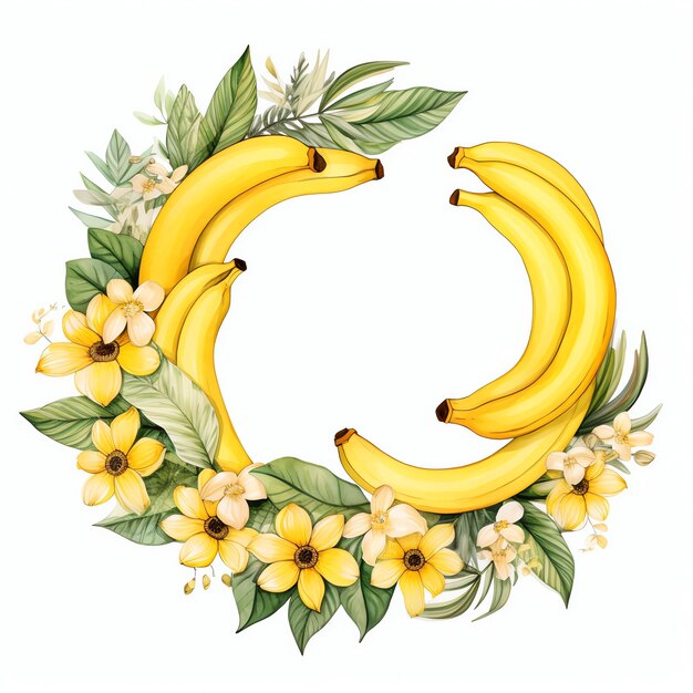 Zdjęcie akwarela banana żółty wieniec cottagecore styl imprezy herbaty