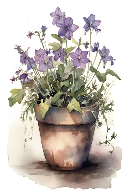 Akwarela Bellflower Ilustracja Do Naturalnego I Pokojowego Wystroju Domu Generative Ai