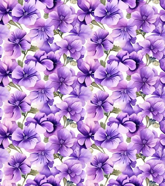 Zdjęcie akwarela bezszwowe wzór fioletowy geranium