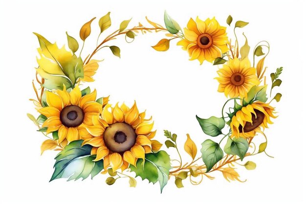 Akwarela bukiet słoneczników z kwiatowymi zielonymi liśćmi clipart ilustracja naturalny kwiat zestaw