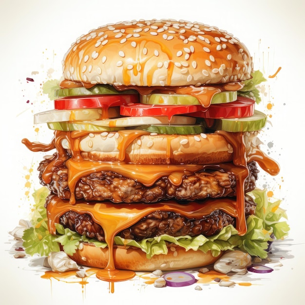Akwarela Burger Clipart ilustracja Generative Ai