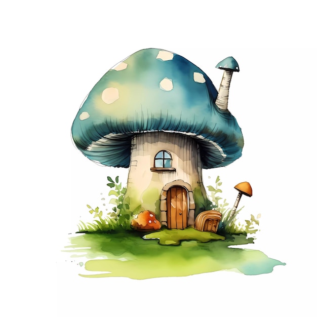 Akwarela clipart przedstawiająca grzybowy dom