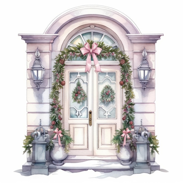 akwarela cliparty świąteczne drzwi