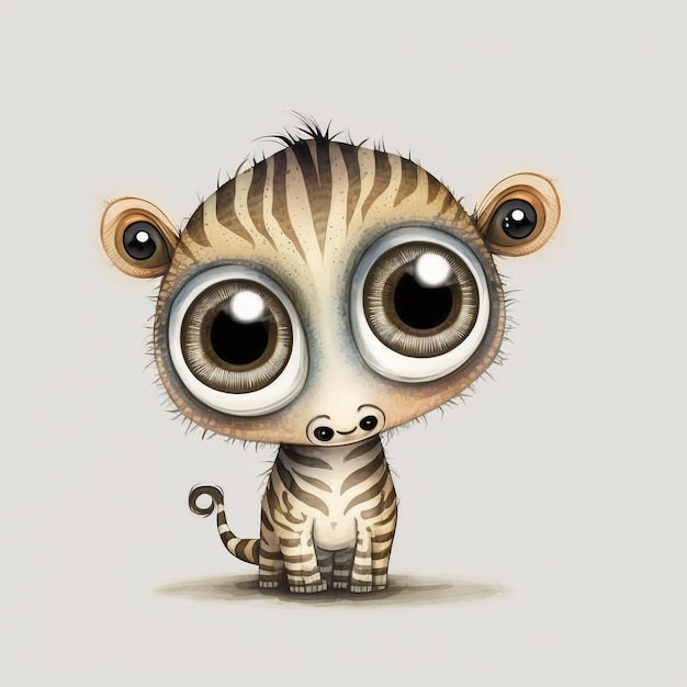 Akwarela Cute Animals Chibi Styl Wielkie Oczy Egzotyczne Tropikalne Lasy Przyrody Szalony Streszczenie