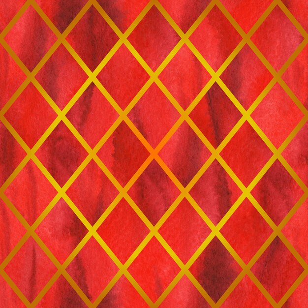 Akwarela Czerwony Rubinowy Romb Geometrycznej Złotej Linii Wzór Tekstury Tła