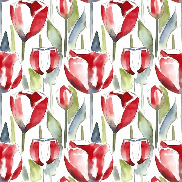 Zdjęcie akwarela czerwony tulip kwiat kwiat bezszwowy wzór na białym tle