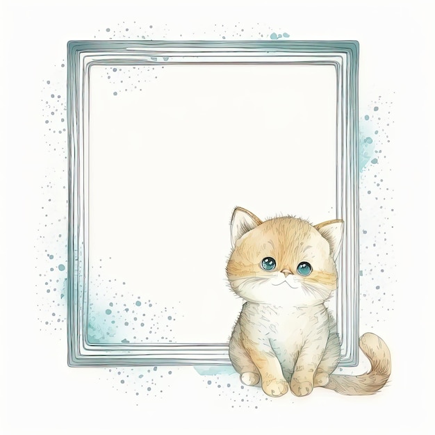 Akwarela dziecinna ramka z małym kotem ilustracja AI Generative