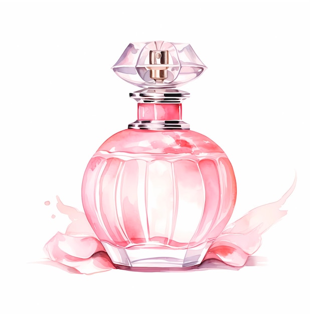 Zdjęcie akwarela efektownej różowej butelki perfum