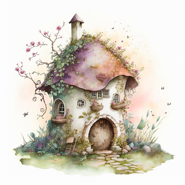 Akwarela Fantasy Fairy House Strona główna ilustracja kreatywnych