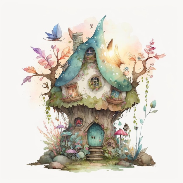 Akwarela Fantasy Fairy House Strona główna ilustracja kreatywnych