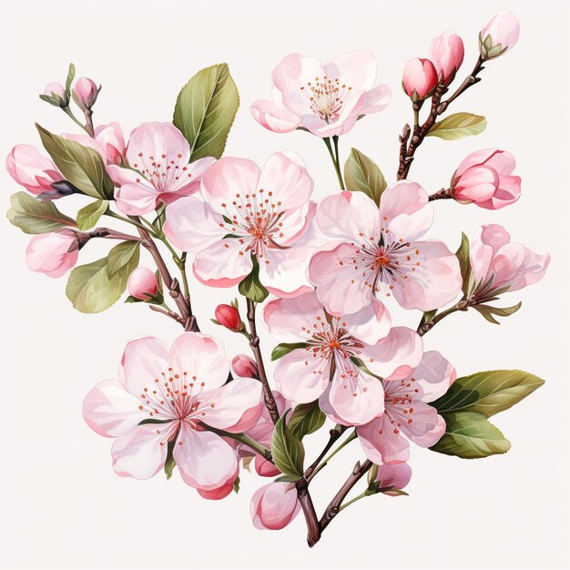 Zdjęcie akwarela gałęzia kwiatów wiśni